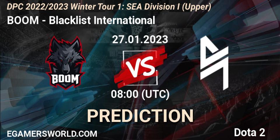 BOOM vs Blacklist International: Betting TIp, Match Prediction. 27.01.2023 at 08:00. Dota 2, DPC 2022/2023 Winter Tour 1: SEA Division I (Upper)