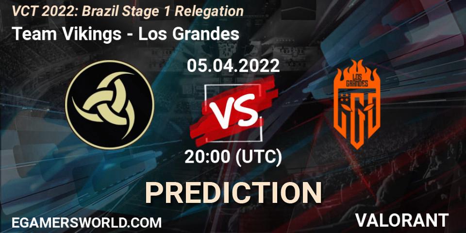Team Vikings vs Los Grandes: Betting TIp, Match Prediction. 05.04.2022 at 20:00. VALORANT, VCT 2022: Brazil Stage 1 Relegation