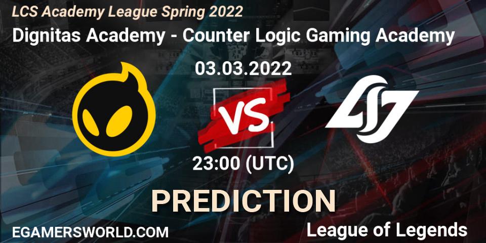 Dignitas Academy vs Counter Logic Gaming Academy: Betting TIp, Match Prediction. 03.03.2022 at 23:00. LoL, LCS Academy League Spring 2022