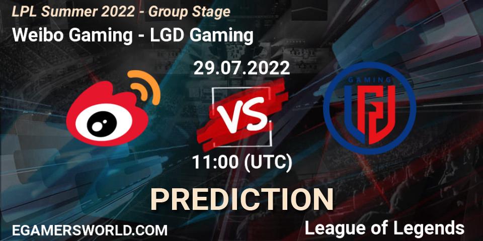 Weibo Gaming vs LGD Gaming: Betting TIp, Match Prediction. 29.07.22. LoL, LPL Summer 2022 - Group Stage
