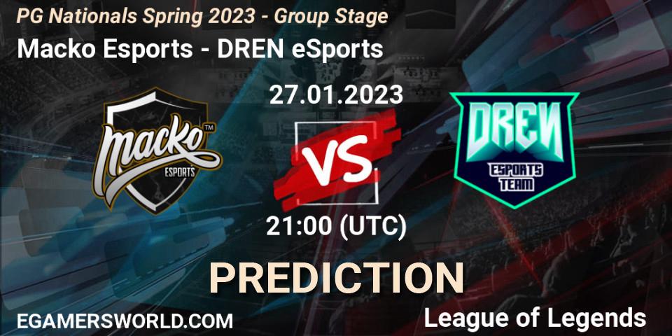 Macko Esports vs DREN eSports: Betting TIp, Match Prediction. 27.01.2023 at 21:00. LoL, PG Nationals Spring 2023 - Group Stage