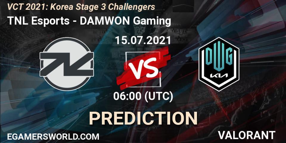 TNL Esports vs DAMWON Gaming: Betting TIp, Match Prediction. 15.07.2021 at 06:00. VALORANT, VCT 2021: Korea Stage 3 Challengers