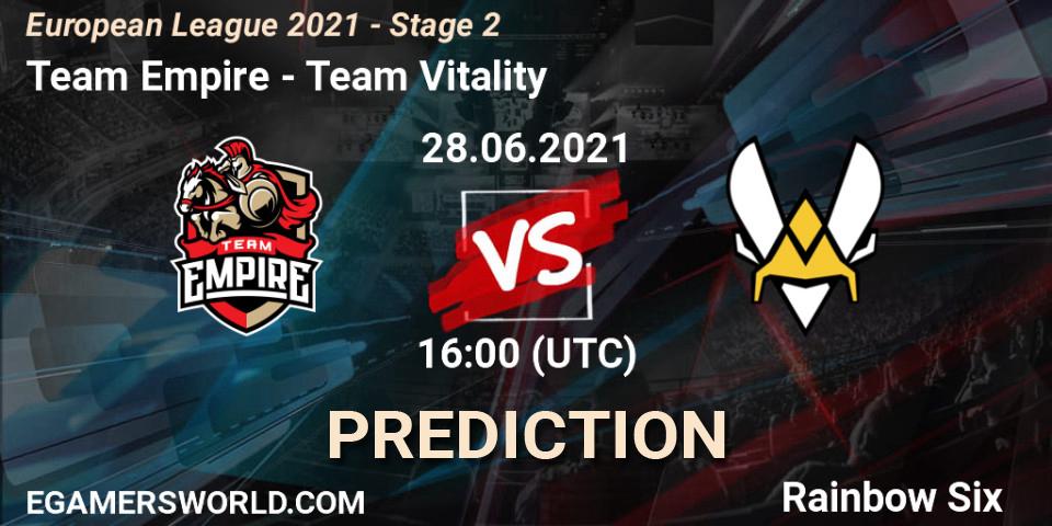 Team Empire vs Team Vitality: Betting TIp, Match Prediction. 28.06.21. Rainbow Six, European League 2021 - Stage 2