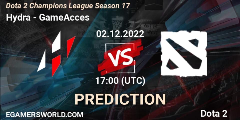 Hydra vs GameAcces: Betting TIp, Match Prediction. 02.12.22. Dota 2, Dota 2 Champions League Season 17