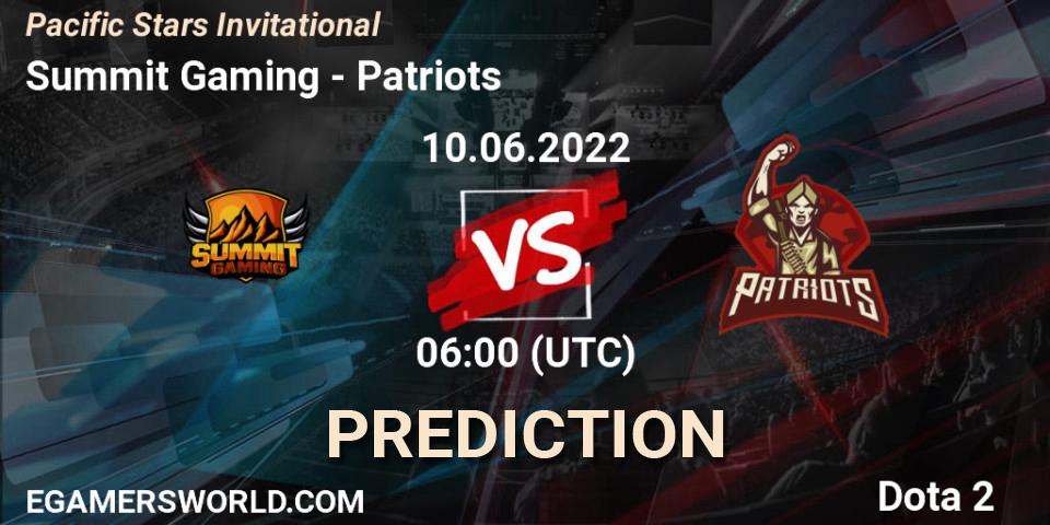 Summit Gaming vs Patriots: Betting TIp, Match Prediction. 10.06.2022 at 03:04. Dota 2, Pacific Stars Invitational