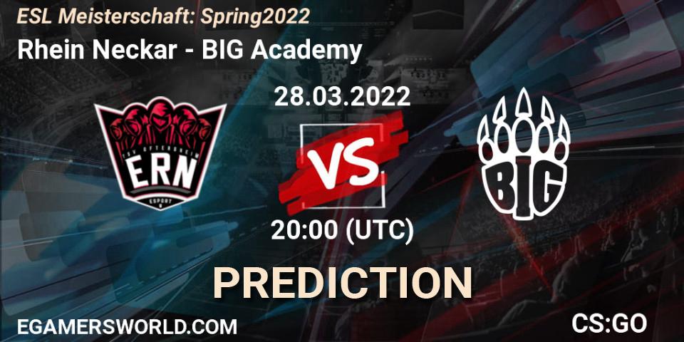 Rhein Neckar vs BIG Academy: Betting TIp, Match Prediction. 28.03.2022 at 19:00. Counter-Strike (CS2), ESL Meisterschaft: Spring 2022
