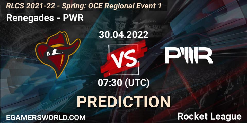 Renegades vs PWR: Betting TIp, Match Prediction. 30.04.22. Rocket League, RLCS 2021-22 - Spring: OCE Regional Event 1