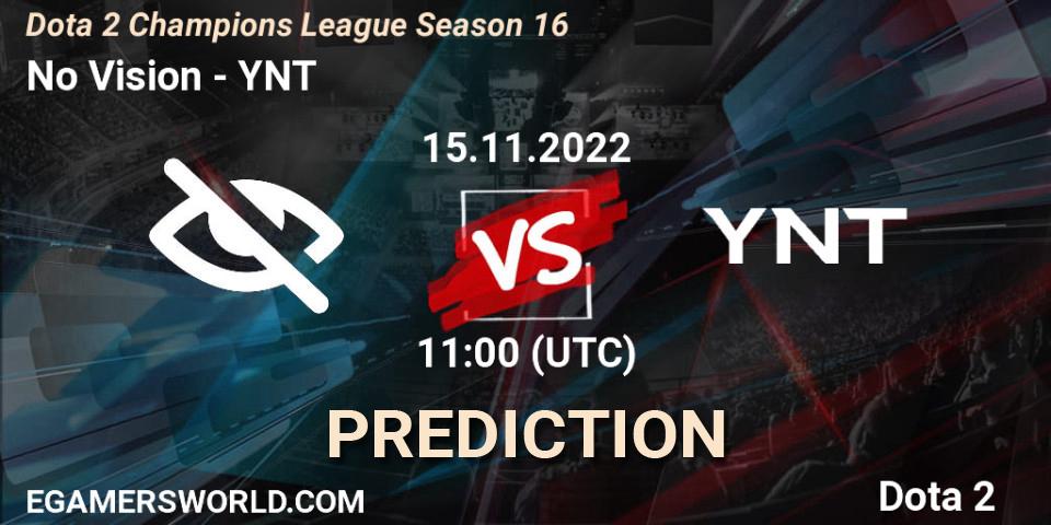 No Vision vs YNT: Betting TIp, Match Prediction. 15.11.2022 at 11:03. Dota 2, Dota 2 Champions League Season 16