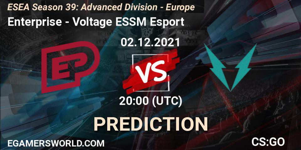 Enterprise vs Voltage ESSM Esport: Betting TIp, Match Prediction. 02.12.2021 at 20:00. Counter-Strike (CS2), ESEA Season 39: Advanced Division - Europe