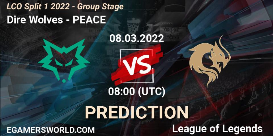 Dire Wolves vs PEACE: Betting TIp, Match Prediction. 08.03.2022 at 08:00. LoL, LCO Split 1 2022 - Group Stage 