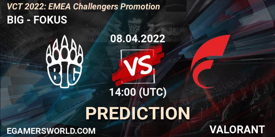 BIG vs FOKUS: Betting TIp, Match Prediction. 08.04.2022 at 14:00. VALORANT, VCT 2022: EMEA Challengers Promotion