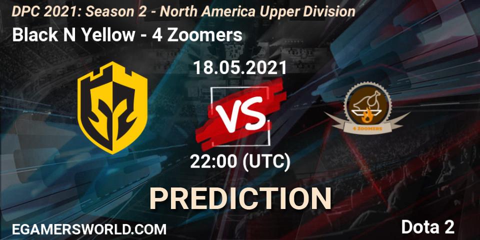 Black N Yellow vs 4 Zoomers: Betting TIp, Match Prediction. 18.05.2021 at 22:03. Dota 2, DPC 2021: Season 2 - North America Upper Division 