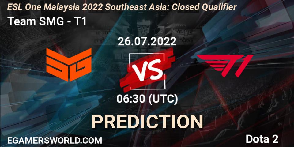 Team SMG vs T1: Betting TIp, Match Prediction. 26.07.2022 at 06:40. Dota 2, ESL One Malaysia 2022 Southeast Asia: Closed Qualifier
