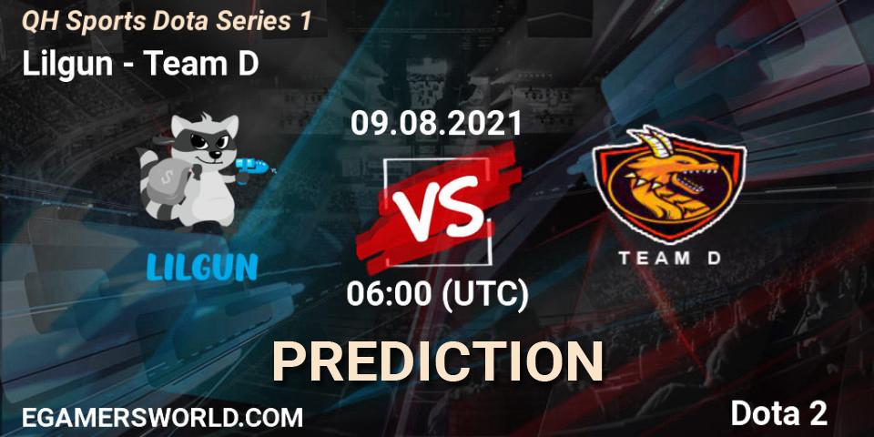 Lilgun vs Team D: Betting TIp, Match Prediction. 09.08.2021 at 06:20. Dota 2, QH Sports Dota Series 1