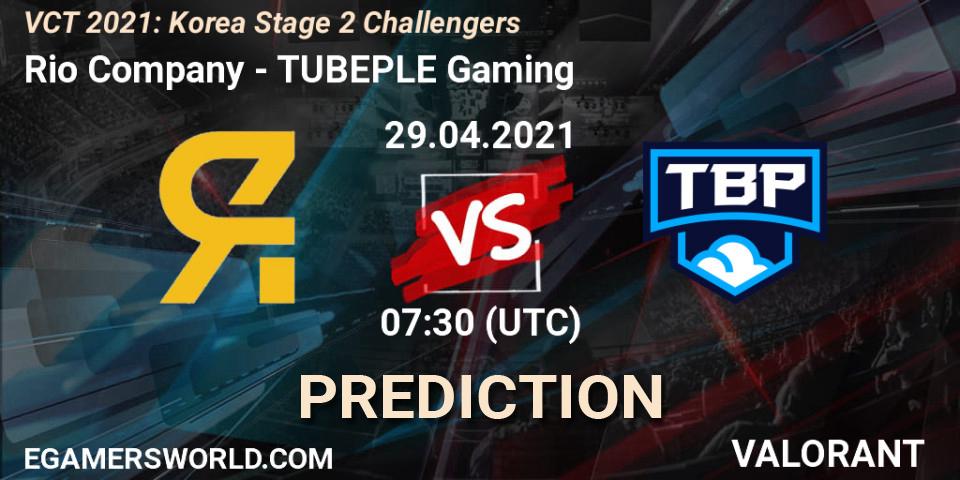 Rio Company vs TUBEPLE Gaming: Betting TIp, Match Prediction. 29.04.2021 at 07:30. VALORANT, VCT 2021: Korea Stage 2 Challengers