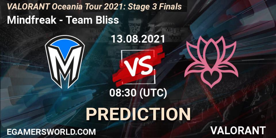 Mindfreak vs Team Bliss: Betting TIp, Match Prediction. 13.08.2021 at 08:30. VALORANT, VALORANT Oceania Tour 2021: Stage 3 Finals