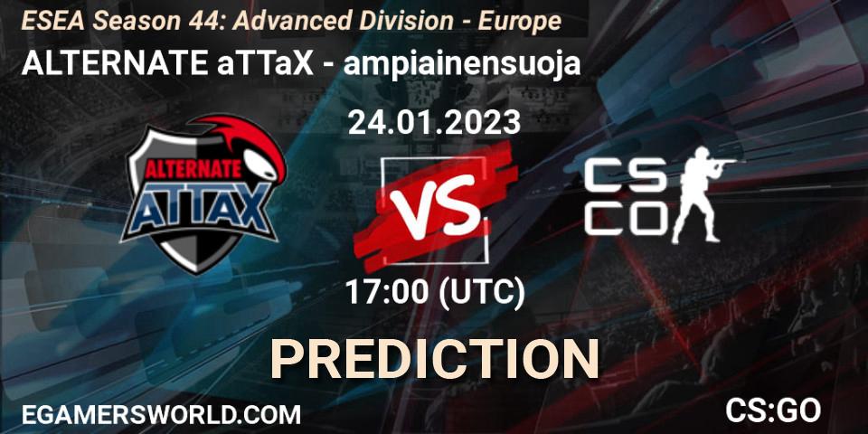 ALTERNATE aTTaX vs ampiainensuoja: Betting TIp, Match Prediction. 24.01.23. CS2 (CS:GO), ESEA Season 44: Advanced Division - Europe