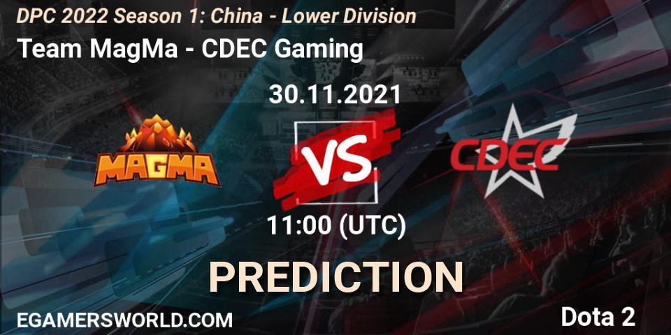 Team MagMa vs CDEC Gaming: Betting TIp, Match Prediction. 30.11.2021 at 11:45. Dota 2, DPC 2022 Season 1: China - Lower Division