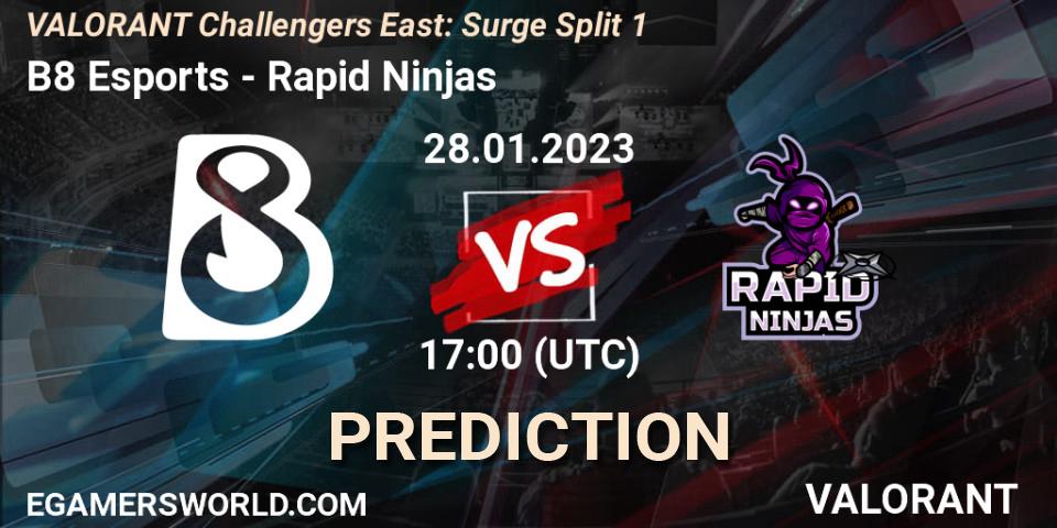 B8 Esports vs Rapid Ninjas: Betting TIp, Match Prediction. 28.01.23. VALORANT, VALORANT Challengers 2023 East: Surge Split 1