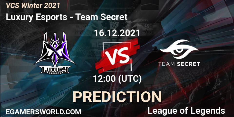 Luxury Esports vs Team Secret: Betting TIp, Match Prediction. 16.12.2021 at 12:00. LoL, VCS Winter 2021