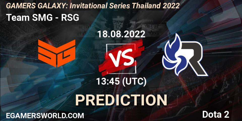 Team SMG vs RSG: Betting TIp, Match Prediction. 18.08.2022 at 12:40. Dota 2, GAMERS GALAXY: Invitational Series Thailand 2022