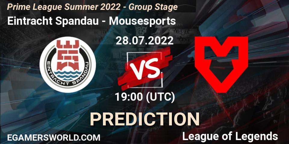 Eintracht Spandau vs Mousesports: Betting TIp, Match Prediction. 28.07.2022 at 19:00. LoL, Prime League Summer 2022 - Group Stage