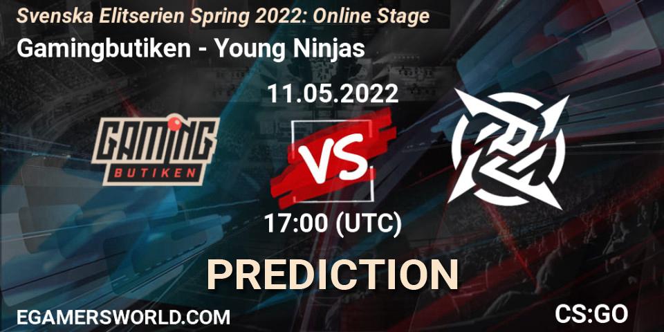 Gamingbutiken vs Young Ninjas: Betting TIp, Match Prediction. 11.05.2022 at 17:00. Counter-Strike (CS2), Svenska Elitserien Spring 2022: Online Stage