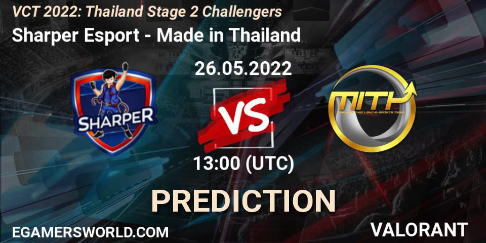 Sharper Esport vs Made in Thailand: Betting TIp, Match Prediction. 26.05.2022 at 13:00. VALORANT, VCT 2022: Thailand Stage 2 Challengers