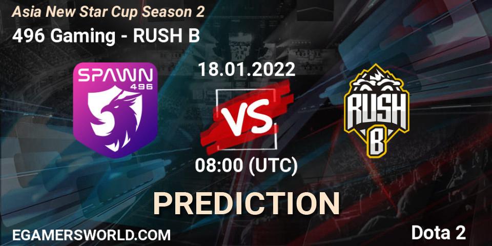 496 Gaming vs RUSH B: Betting TIp, Match Prediction. 18.01.2022 at 08:08. Dota 2, Asia New Star Cup Season 2