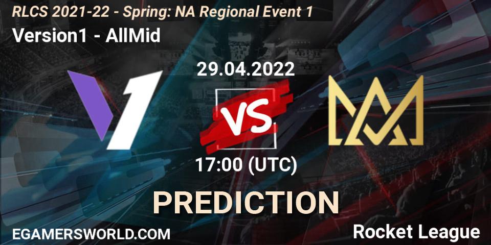 Version1 vs AllMid: Betting TIp, Match Prediction. 29.04.2022 at 17:00. Rocket League, RLCS 2021-22 - Spring: NA Regional Event 1