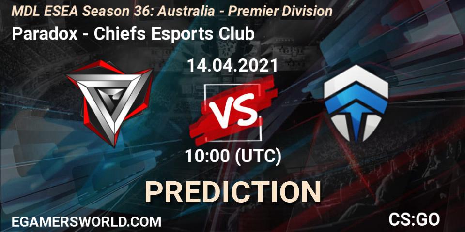 Paradox vs Chiefs Esports Club: Betting TIp, Match Prediction. 14.04.21. CS2 (CS:GO), MDL ESEA Season 36: Australia - Premier Division