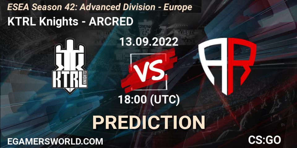 KTRL Knights vs ARCRED: Betting TIp, Match Prediction. 13.09.2022 at 18:00. Counter-Strike (CS2), ESEA Season 42: Advanced Division - Europe