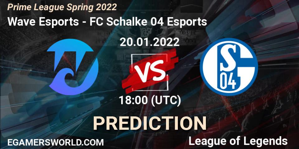 Wave Esports vs FC Schalke 04 Esports: Betting TIp, Match Prediction. 20.01.2022 at 18:00. LoL, Prime League Spring 2022