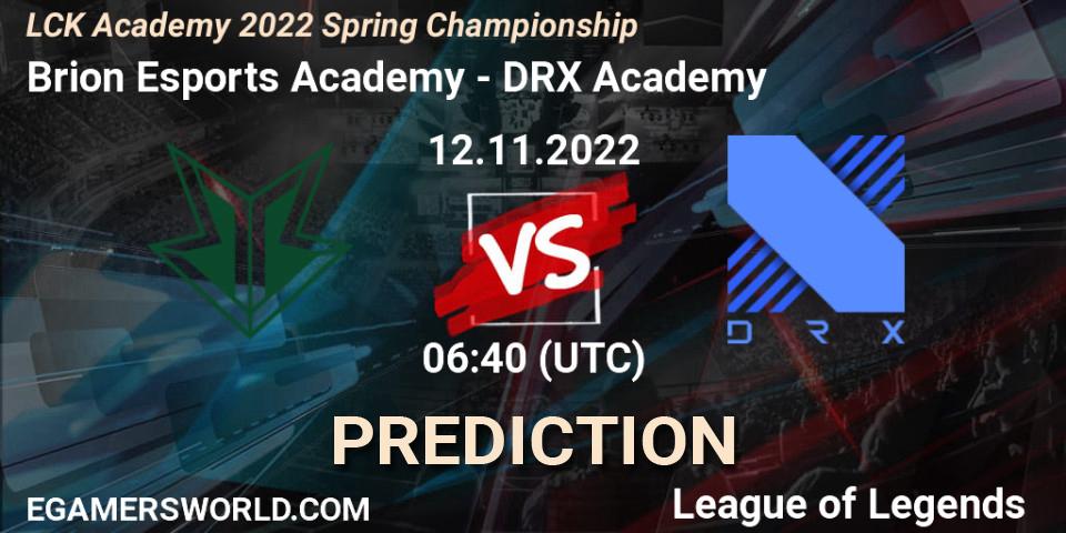 Brion Esports Academy vs DRX Academy: Betting TIp, Match Prediction. 12.11.2022 at 06:40. LoL, LCK Academy 2022 Spring Championship
