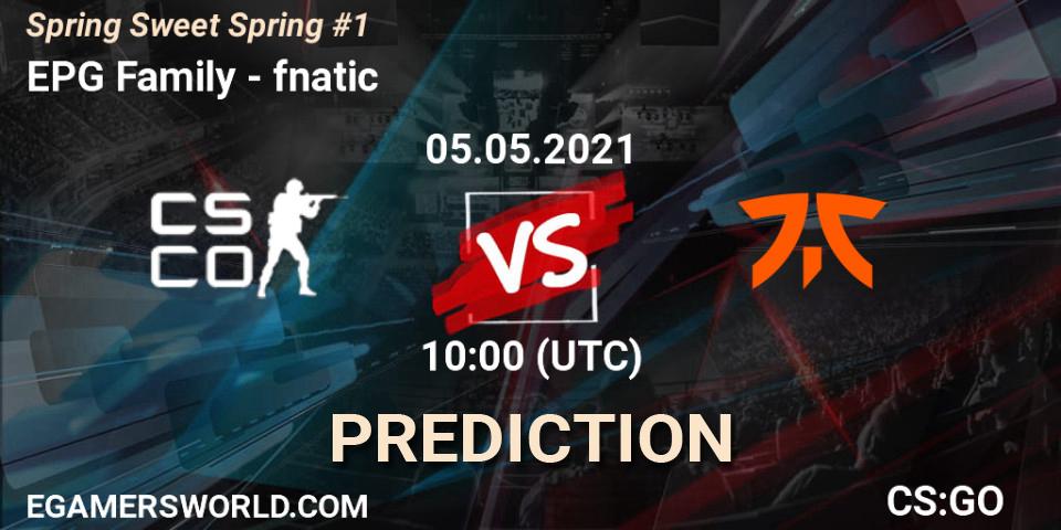 EPG Family vs fnatic: Betting TIp, Match Prediction. 05.05.2021 at 10:00. Counter-Strike (CS2), Spring Sweet Spring #1