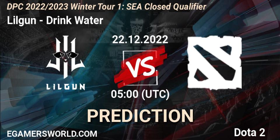 Lilgun vs Drink Water: Betting TIp, Match Prediction. 22.12.2022 at 05:01. Dota 2, DPC 2022/2023 Winter Tour 1: SEA Closed Qualifier