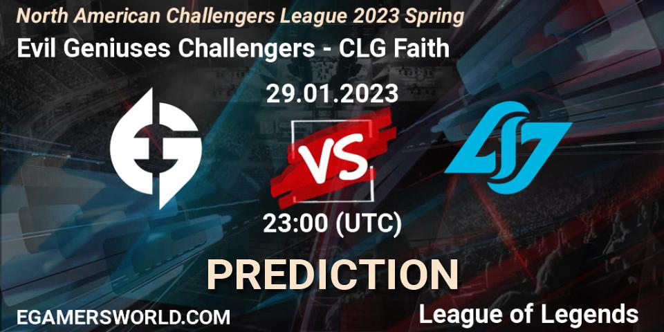 Evil Geniuses Challengers vs CLG Faith: Betting TIp, Match Prediction. 29.01.23. LoL, NACL 2023 Spring - Group Stage
