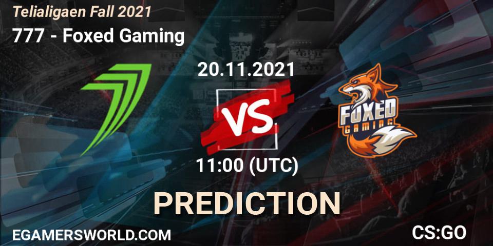 777 vs Foxed Gaming: Betting TIp, Match Prediction. 20.11.2021 at 11:00. Counter-Strike (CS2), Telialigaen Fall 2021