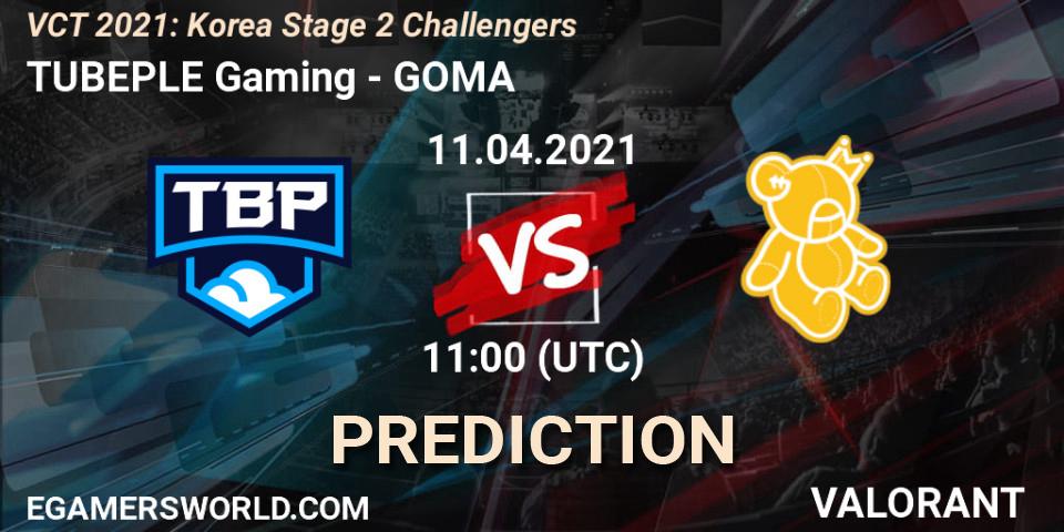 TUBEPLE Gaming vs GOMA: Betting TIp, Match Prediction. 11.04.2021 at 11:00. VALORANT, VCT 2021: Korea Stage 2 Challengers