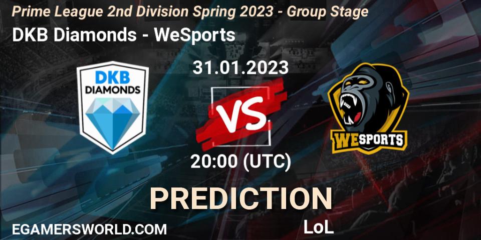 DKB Diamonds vs WeSports: Betting TIp, Match Prediction. 31.01.23. LoL, Prime League 2nd Division Spring 2023 - Group Stage