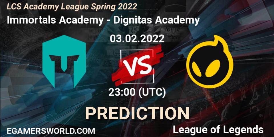 Immortals Academy vs Dignitas Academy: Betting TIp, Match Prediction. 03.02.22. LoL, LCS Academy League Spring 2022