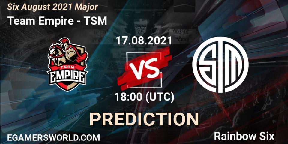 Team Empire vs TSM: Betting TIp, Match Prediction. 17.08.2021 at 18:00. Rainbow Six, Six August 2021 Major