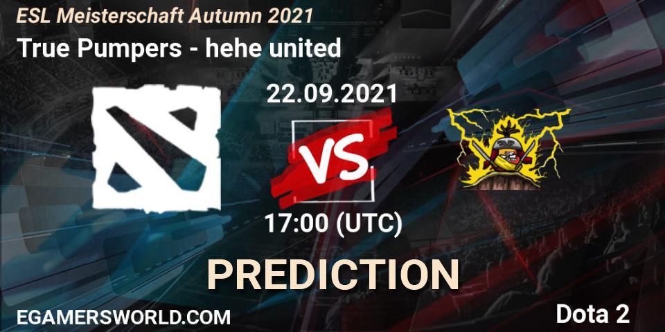 True Pumpers vs hehe united: Betting TIp, Match Prediction. 22.09.2021 at 17:04. Dota 2, ESL Meisterschaft Autumn 2021