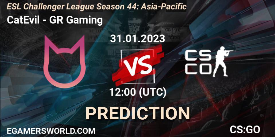 CatEvil vs GR Gaming: Betting TIp, Match Prediction. 31.01.23. CS2 (CS:GO), ESL Challenger League Season 44: Asia-Pacific