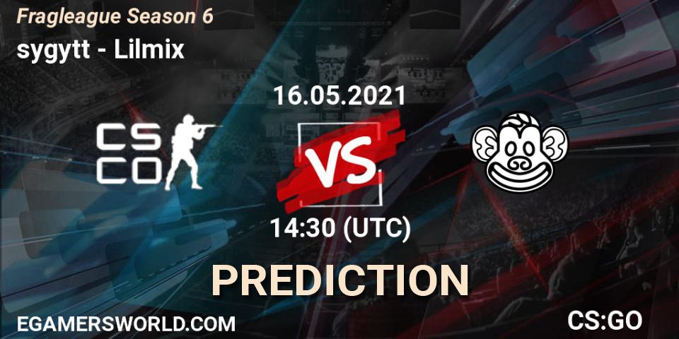 sygytt vs Lilmix: Betting TIp, Match Prediction. 16.05.2021 at 14:30. Counter-Strike (CS2), Fragleague Season 6