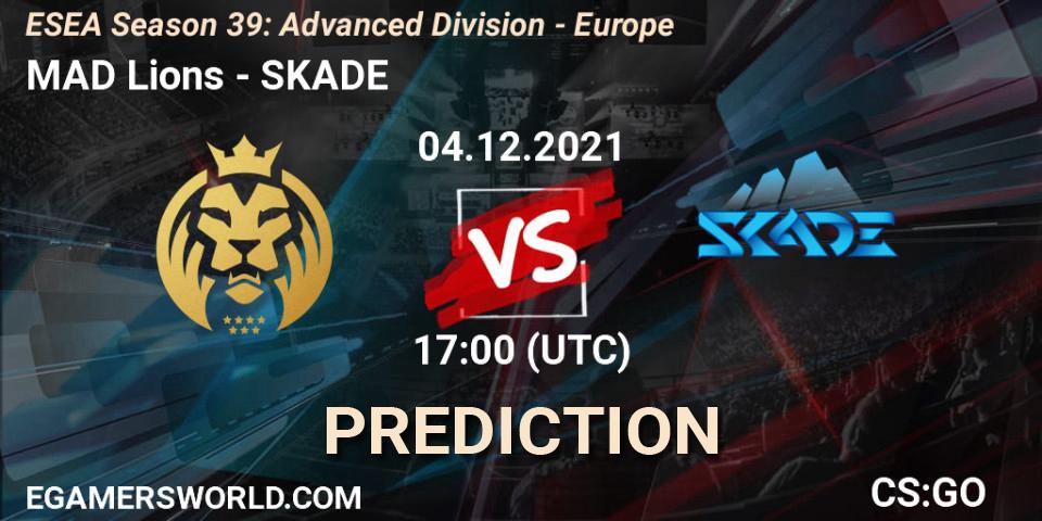 MAD Lions vs SKADE: Betting TIp, Match Prediction. 04.12.2021 at 17:00. Counter-Strike (CS2), ESEA Season 39: Advanced Division - Europe