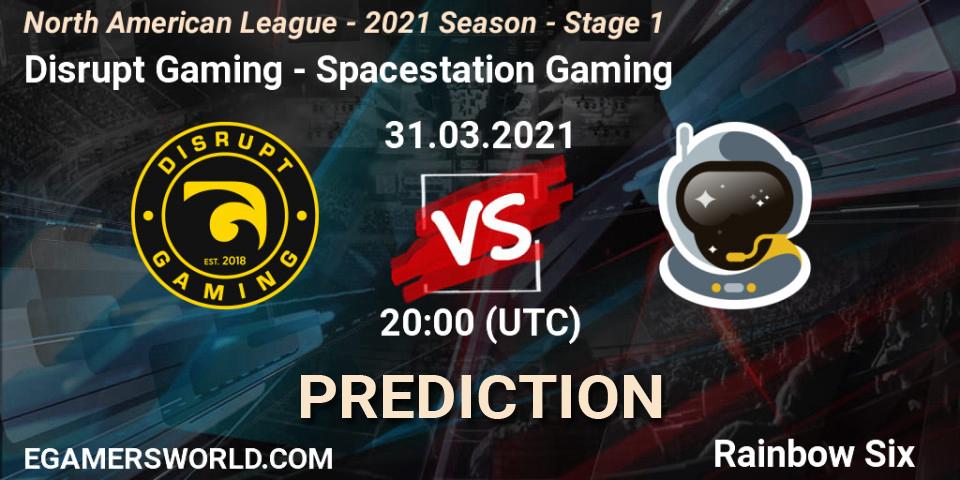 Disrupt Gaming vs Spacestation Gaming: Betting TIp, Match Prediction. 31.03.2021 at 20:00. Rainbow Six, North American League - 2021 Season - Stage 1