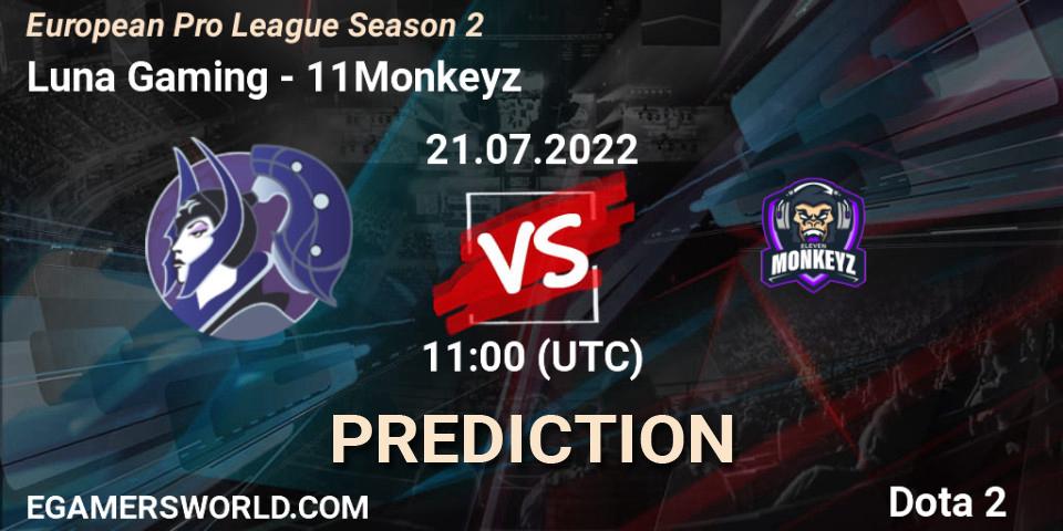 Luna Gaming vs 11Monkeyz: Betting TIp, Match Prediction. 21.07.2022 at 11:13. Dota 2, European Pro League Season 2
