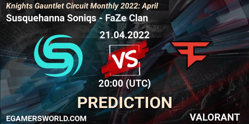 Susquehanna Soniqs vs FaZe Clan: Betting TIp, Match Prediction. 21.04.2022 at 20:00. VALORANT, Knights Gauntlet Circuit Monthly 2022: April