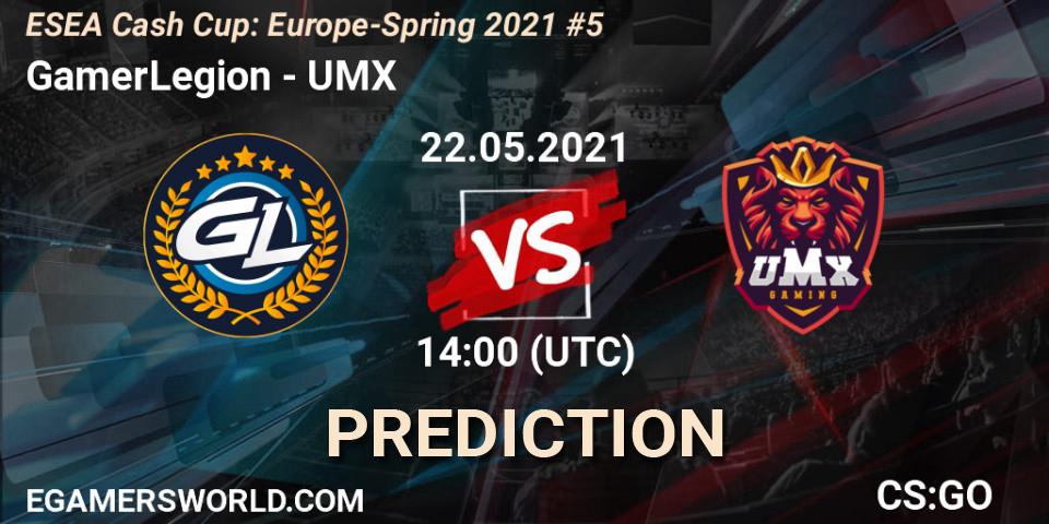 GamerLegion vs UMX: Betting TIp, Match Prediction. 22.05.2021 at 14:00. Counter-Strike (CS2), ESEA Cash Cup: Europe - Spring 2021 #5